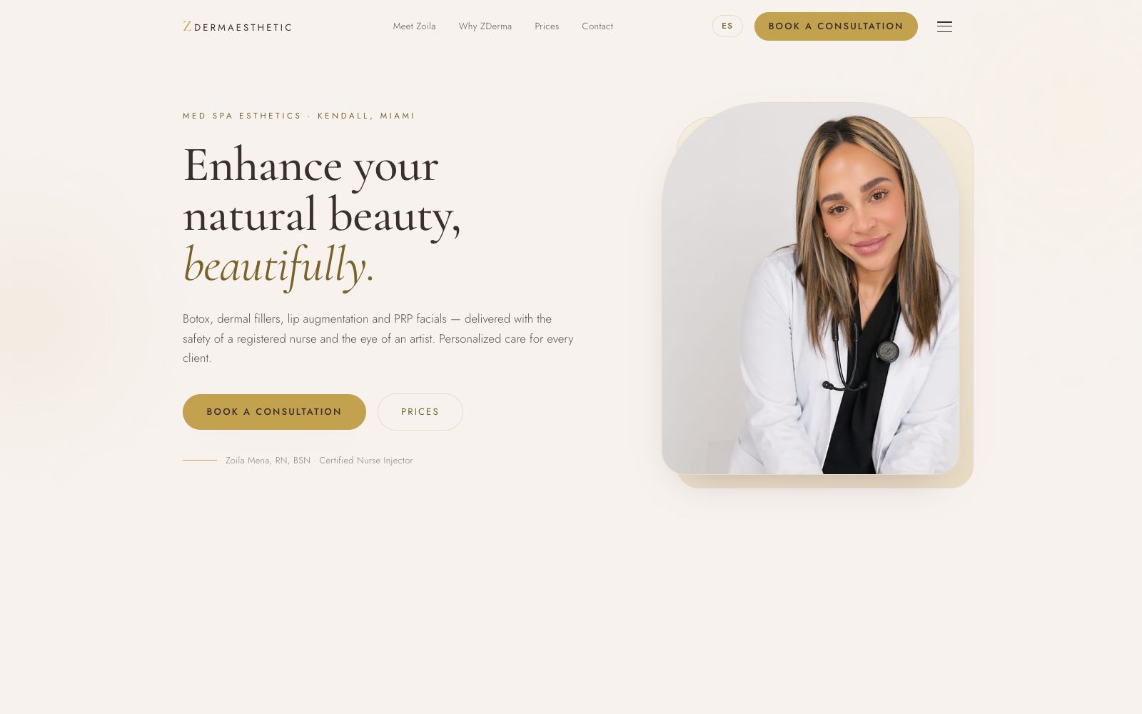zdermaesthetics.com homepage — a live business website built on Propiela Pages