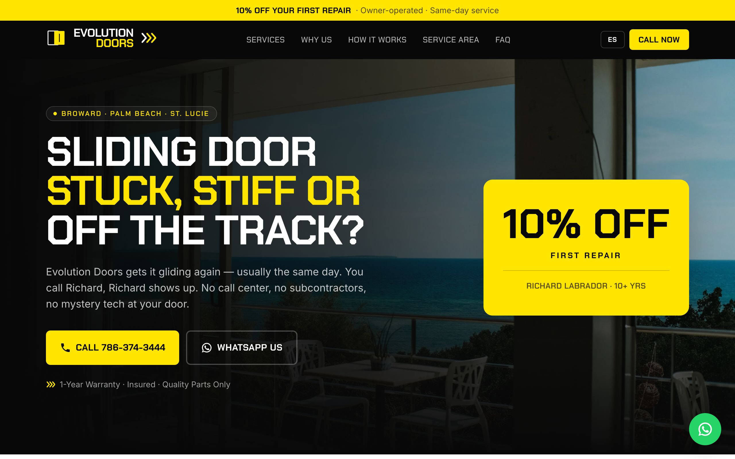 Evolution Doors homepage. Sliding glass door and window repair serving South Florida