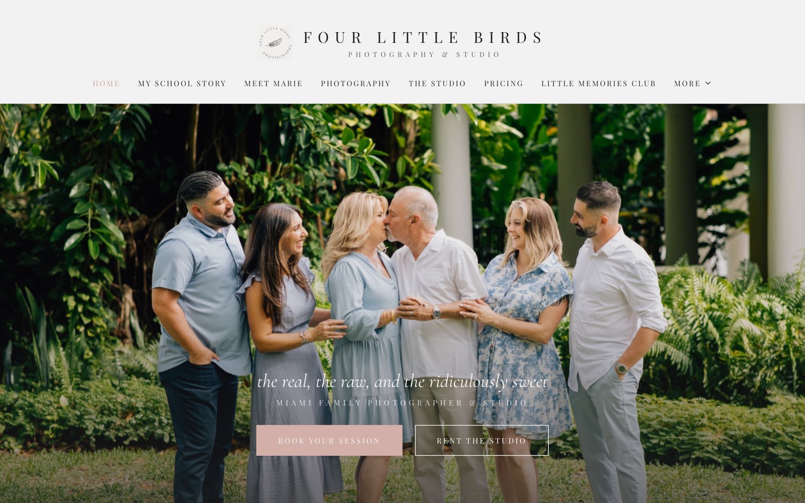 Four Little Birds Photography homepage. A Miami family photographer and rental studio